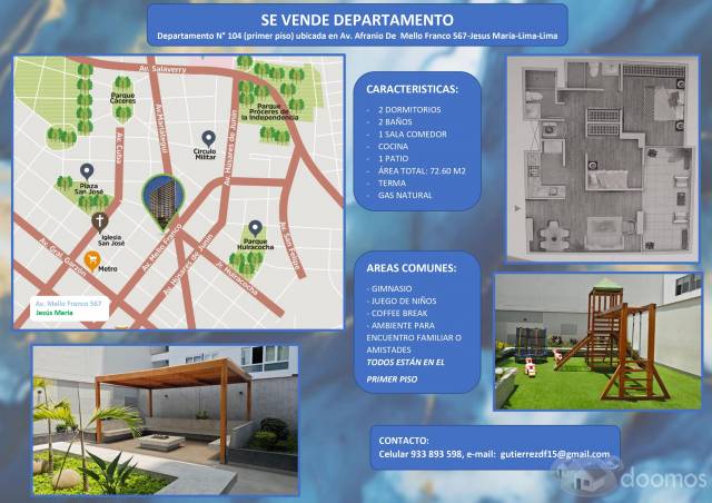 VENTA DE DEPARTAMENTO EN PRIMER PISO - JESUS MARÍA